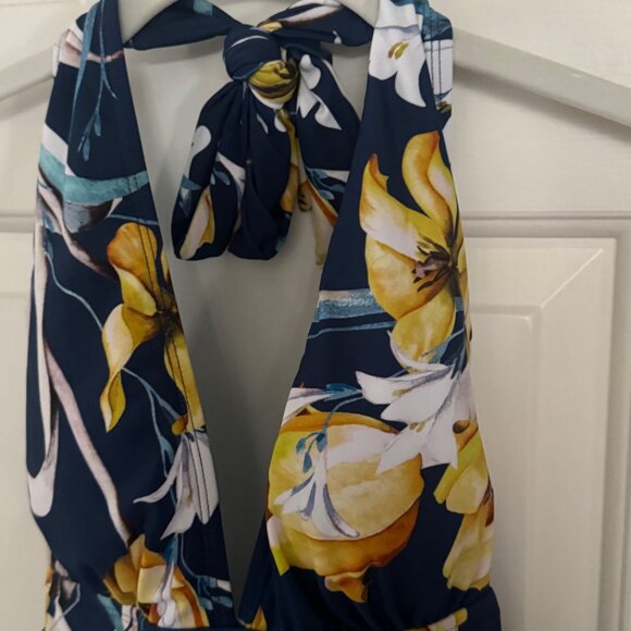 Cupshe Dark Teal Blue Yellow White Floral One Piece Swimsuit Size M Medium New - Picture 6 of 16